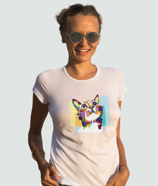 Дамска тениска с щампа Арт Colorful cat hope - TShirtArtShop.com